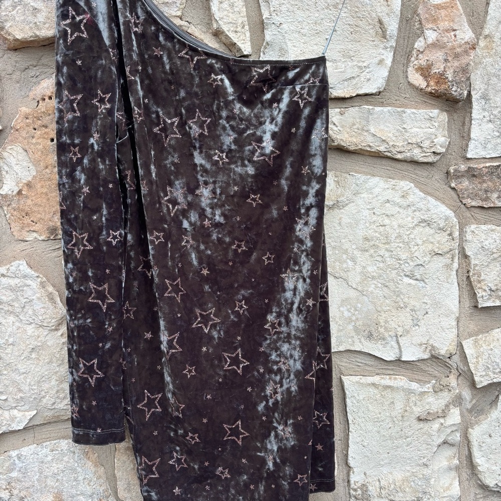TOPSHOP : Grey Velvet One Shoulder Mini Dress With Stars glitter size us 8 - Picture 2 of 7